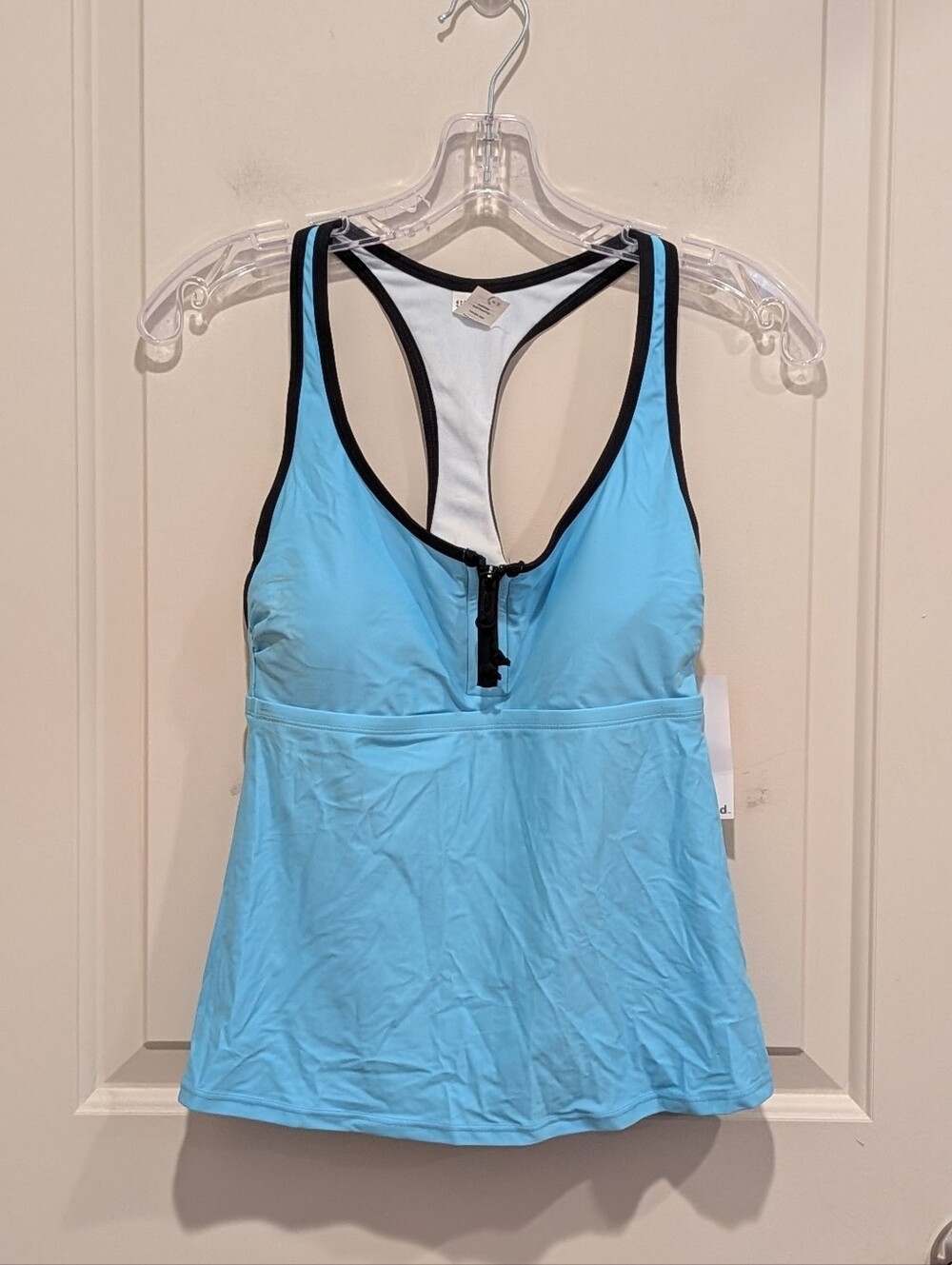 Sports Illustrated Swim Light Blue Tankini Top with Black Trim and Front Zipper